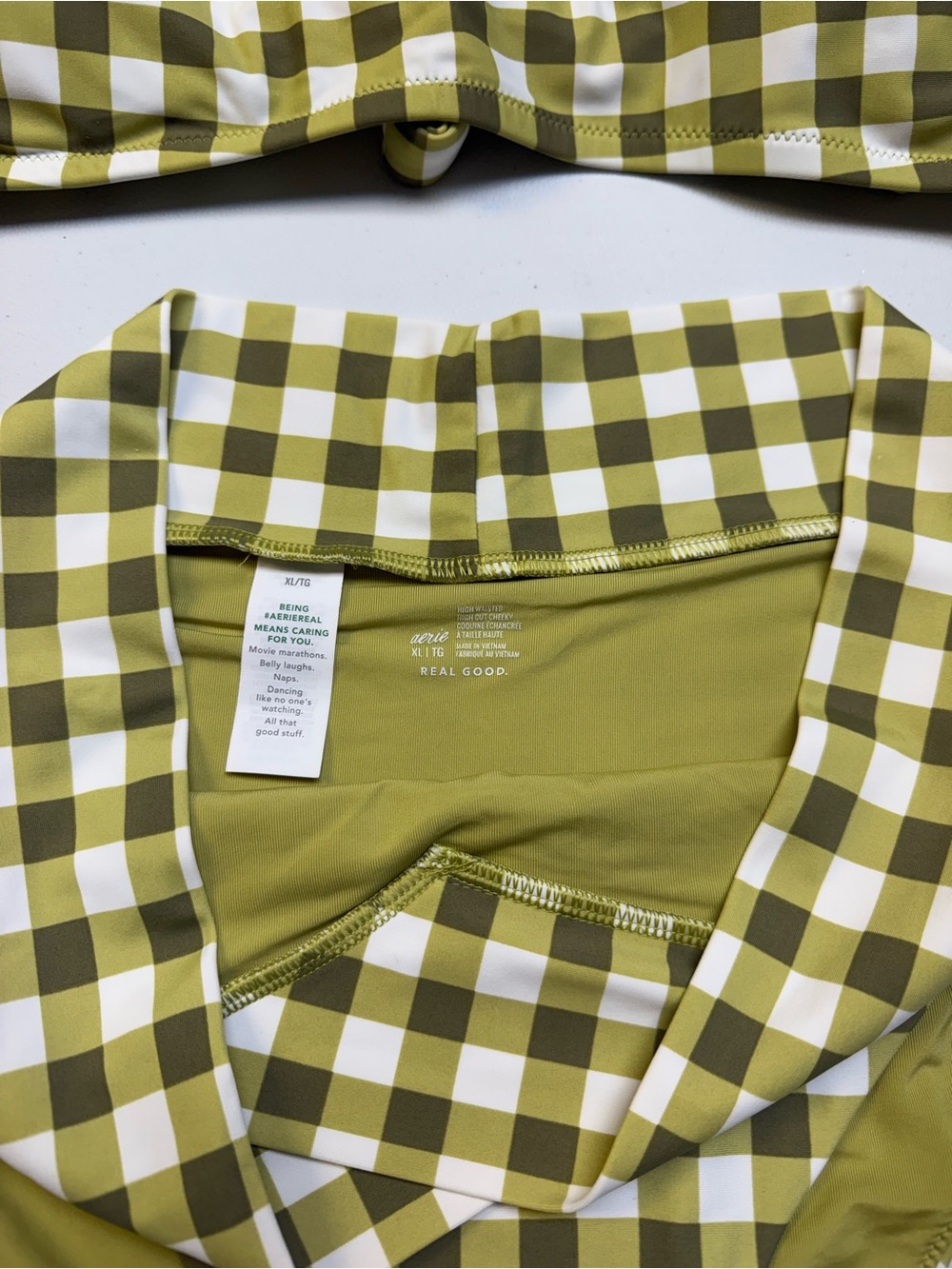 aerie Olive & White Gingham Bikini Set - Picture 3 of 6
